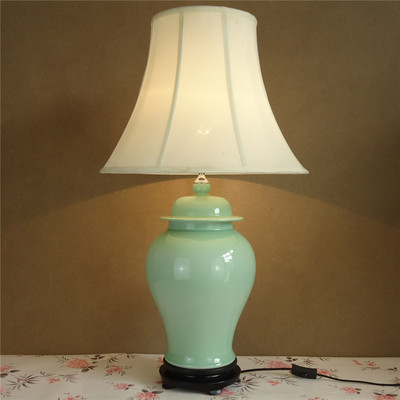 易轩绿色景德镇陶瓷客厅书房卧室单色釉台灯欧式简约现代中式灯具