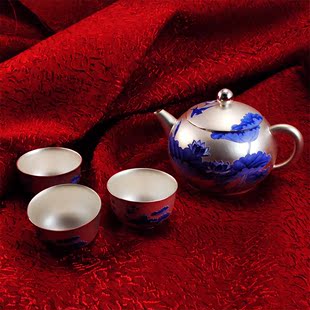 7七度银饰S999千足纯银茶具 青花瓷系列 茶壶茶杯 新年送礼高档