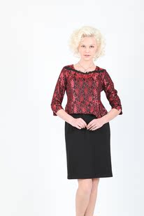 2014圣凯罗专柜正品中老年夏装女装韩版花色红黑短袖连衣裙N0887