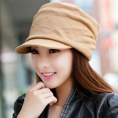 韩版女士秋冬天软鸭舌毛线帽子男士韩国潮褶皱时尚月子帽保暖户外
