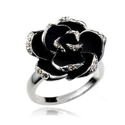 韩国流行饰品 唯美黑玫瑰 山茶花女戒指指环 麻姑娘