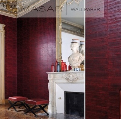 玛撒壁纸MASAR墙纸 原装进口 仿皮质 立体 深压纹质感 酱红色