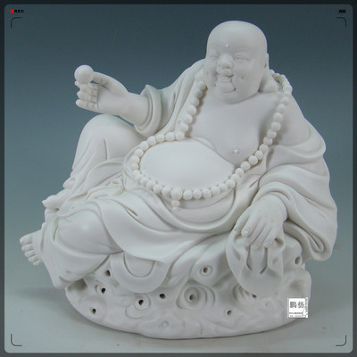 10寸坐岩托珠弥勒佛德化陶瓷白瓷工艺品摆件摆设佛像佛教用品礼品