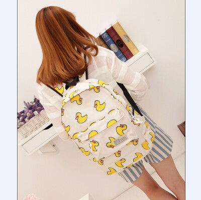 双肩包2014新款韩版小黄鸭帆布背包女中学生书包帆布背包旅行