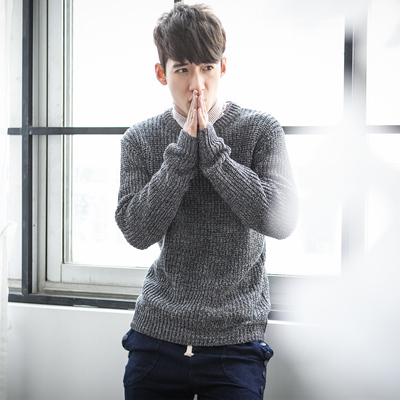 韩国冬季新款男士粗毛线针织衫潮圆领套头多色毛衣学生青年毛线衣