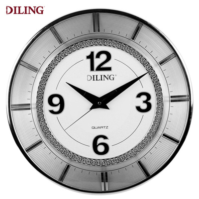 迪翎20寸钟表挂钟客厅静音镶钻双时间刻度结合圆欧式石英钟9008