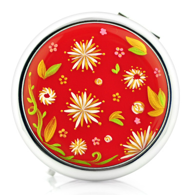 Gudi 柒月 日本和风随身便携折叠双面红色结婚镜子化妆镜生日礼物