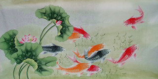 国画字画/客厅风水画，四尺工笔画金玉满堂 锦鲤鱼，连年有鱼