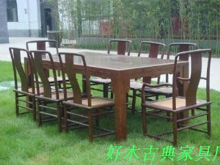 餐台定做 中式餐桌 老榆木餐桌 仿古原木餐台椅 中式实木餐桌椅