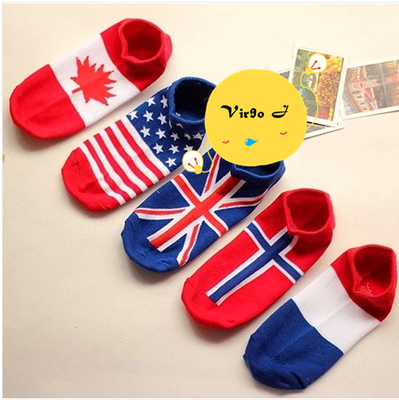 美国国旗英国法国挪威加拿大纯棉短袜船袜 情侣袜男女通用