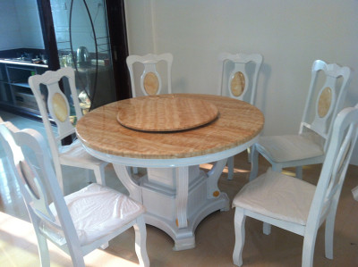 包邮现代中式大理石实木家具 餐桌椅 带转盘圆桌 大理石餐桌A26