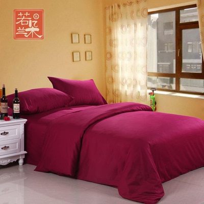纯棉素色纯色双拼四件套床上用品可自由搭配酒红色100%全棉