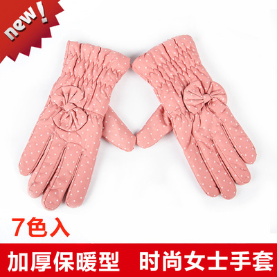 手套女冬可爱加厚 冬季韩版全指骑车手套 女士手套 保暖加绒手套