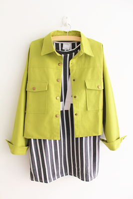 2014春韩版芥末绿抹茶色长袖短款春装新款薄外套上衣女