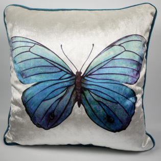 【英伦玫瑰】现代时尚简约绒布印花蓝色蝴蝶沙发抱枕腰枕靠垫靠枕
