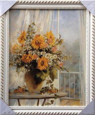 欧式博宇仿真油画高档挂画实木框餐厅卧室书房装饰花卉窗边向日葵