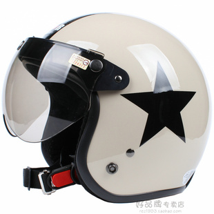 包邮！台湾进口 正安SKY 卡其黑星 电动摩托车头盔 复古半盔 冬盔