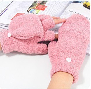 韩版少女学生秋冬绒布手套 青少年可爱多功能半指翻盖 保暖手套