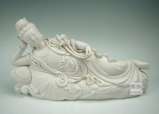 16寸卧莲观音菩萨德化白瓷陶瓷阿弥陀佛瓷雕佛像佛教用品工艺摆件