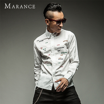曼仑斯 2014新款韩版修身休闲衬衫男士长袖衬衫男春秋装潮流衣服