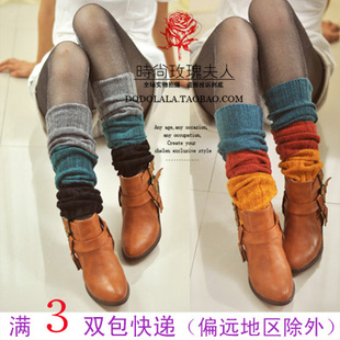韩国拼色直纹 袜套  保暖秋冬 女脚套腿套堆堆袜靴套3双包邮