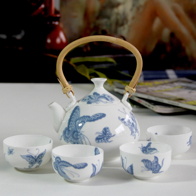 骨质瓷茶具套装 功夫茶具 提梁茶具 茶具茶杯 釉中彩薄胎瓷器