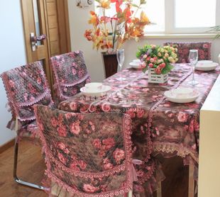 博文贵族紫系列桌布桌旗九件套十三件套布艺餐桌布台布桌垫椅套