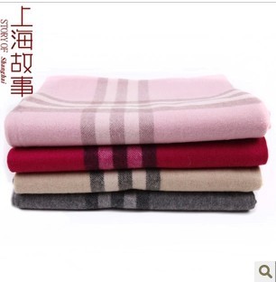 2013新款男女通用上海故事正品加大加厚粗纺格子披肩保暖羊毛围巾