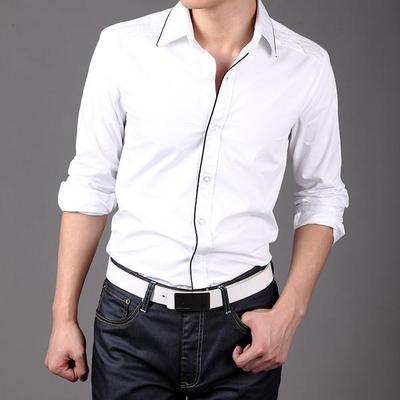 夏长袖寸衫2016新款男装长袖白色衬衫男士韩版修身商务休闲衬衣潮