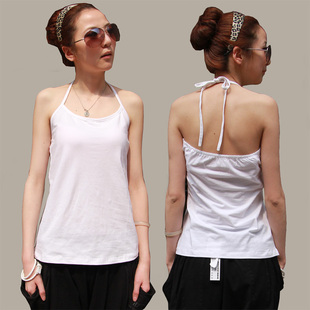 2013春夏新款 女装纯棉挂脖小吊带背心 白色 黑色 有大码和XL