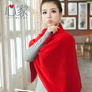 韩版女士围巾秋冬季毛线纯色围巾披肩两用 男女通用情侣围巾
