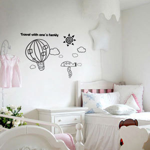 墙贴纸 卧室浪漫客厅 电视墙背景墙儿童房 热气球 浪漫飞行