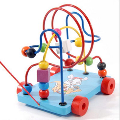 儿童木制早教玩具婴儿木质益智智力拖车绕珠串珠1-3岁宝宝木玩