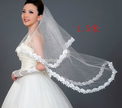 1.5米电脑花边头纱新娘头纱婚纱头纱白色长头纱造型纱