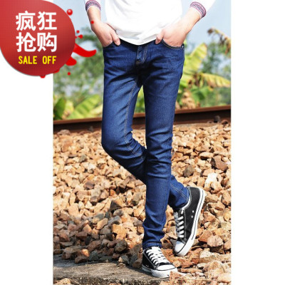 2014新款包邮直筒裤铅笔裤纯蓝色黑色牛仔裤修身小裤脚潮流男士