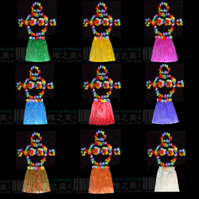 40CM夏威夷草裙装 六件套 弹性腰围舞蹈草裙 儿童成人 舞会节日