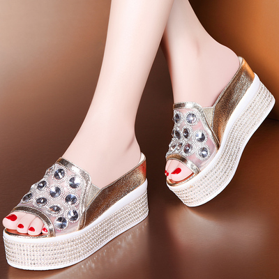 莫蕾蔻蕾2014夏季新款水钻高跟鞋松糕跟女鞋公主范凉拖鞋 7088-1