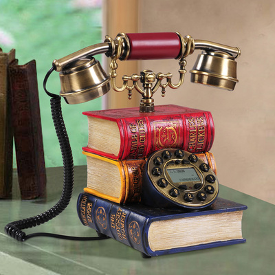 欧美乡村复古书本创意 个性电话机 仿古家用来电显示古董固定座机