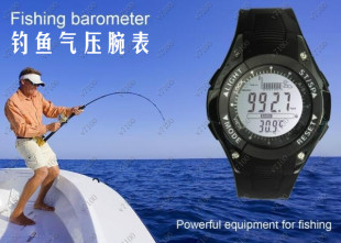 最新款高级户外钓鱼表气压计气压表时间温度高度30米防水礼品渔具