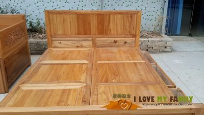老榆木双人床 箱体床 古典储物床 纯实木床 中式双人床 住宅家具