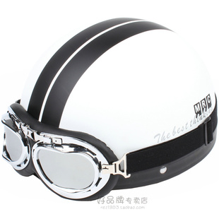 MRC 磨砂双条白色哈雷头盔 电动摩托车头盔 送风镜帽檐
