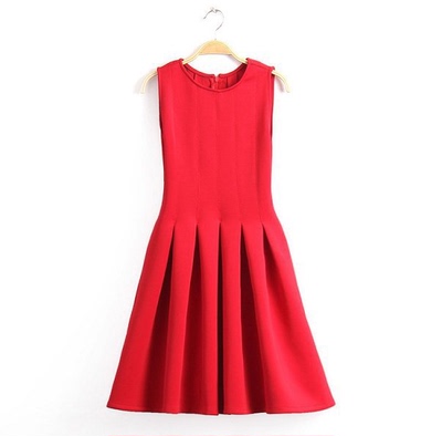 韩国代购新款2014春装德芙广告汤唯同款蓬蓬公主圆领红色连衣裙