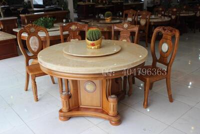 餐厅家具 餐桌 餐桌椅 带转盘圆桌 大理石餐桌8801