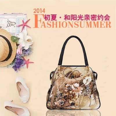 2015春季新款欧美女子包包漆皮贝壳包彩绘手提包女单肩包斜跨小包