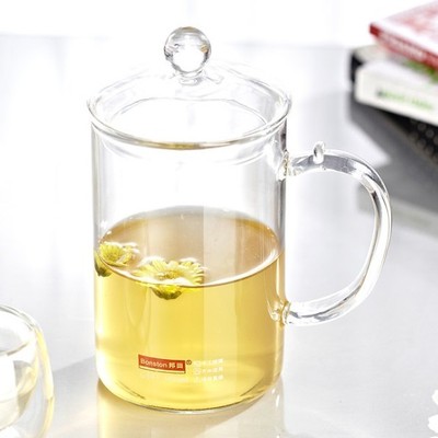 正品邦田玻璃茶杯带盖带把 防滑水杯绿茶杯G503-500ML办公水杯
