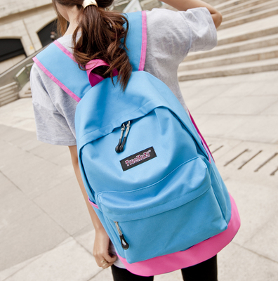 新款韩版尼龙女双肩包时尚撞色中学生书包电脑包大容量潮旅行背包