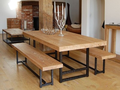 美式乡村铁艺餐桌椅组合 实木桌椅 长方形餐桌椅 复古饭桌
