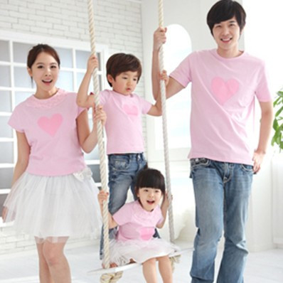 韩国HAPPINESS亲子装全家装夏装短袖t恤简单爱粉X027裙子3件105元