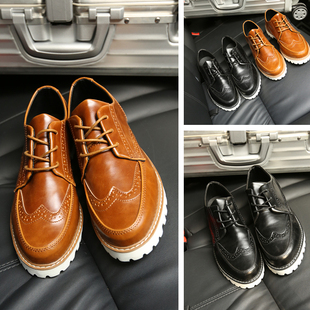 2015新款男鞋春季潮鞋休闲皮鞋男士韩版系带系带 棕色复古鞋子潮