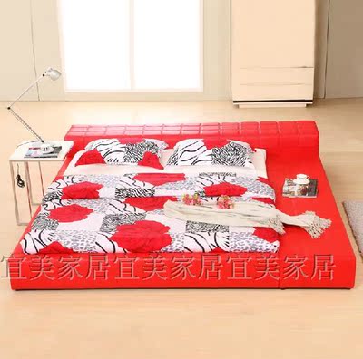 皮床榻榻米床红色2人方形上海床圆床双人床婚床简约现代